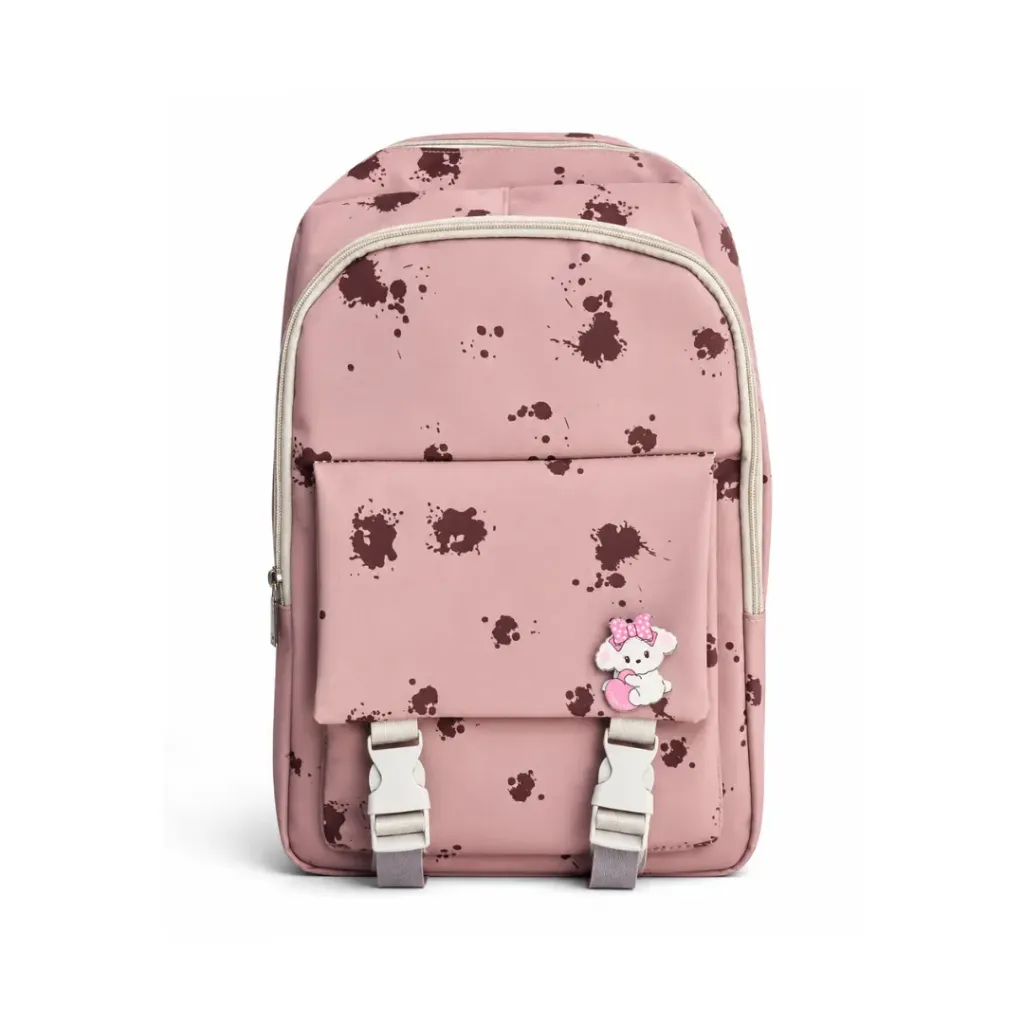 [SAC-C008] Sac à Dos Rose Gris avec Badge Chien