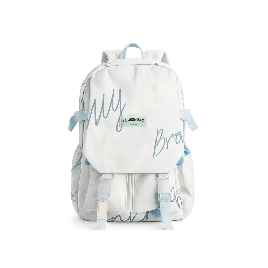[SAC-C012] Sac à Dos Graffiti Doux – Blanc & Bleu Pastel
