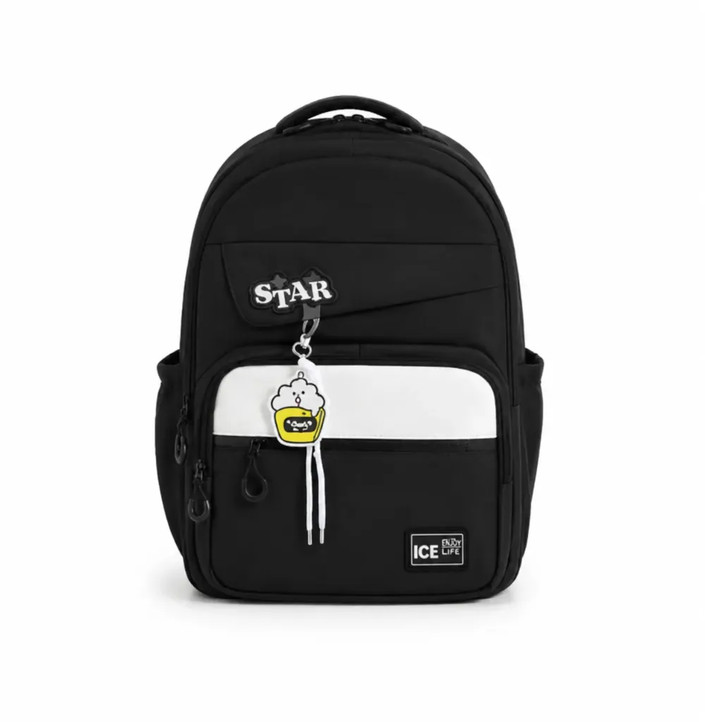 [SAC-PL001] Cartable Scolaire Design "STAR"  avec Porte-Clé  - Noir
