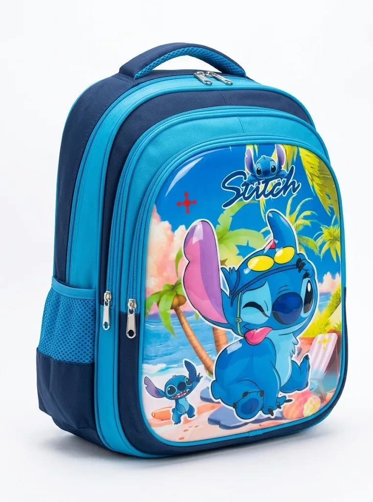 [CART-ST004] Cartable Scolaire "Stitch & Angel" 3D - NOIR & BLEU