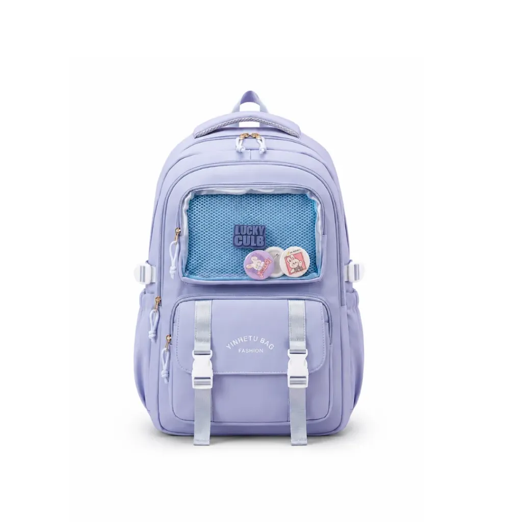 Sac à Dos Scolaire Pastel Kawaii – Bleu Ciel + 3 Pins Accessoires Offerts