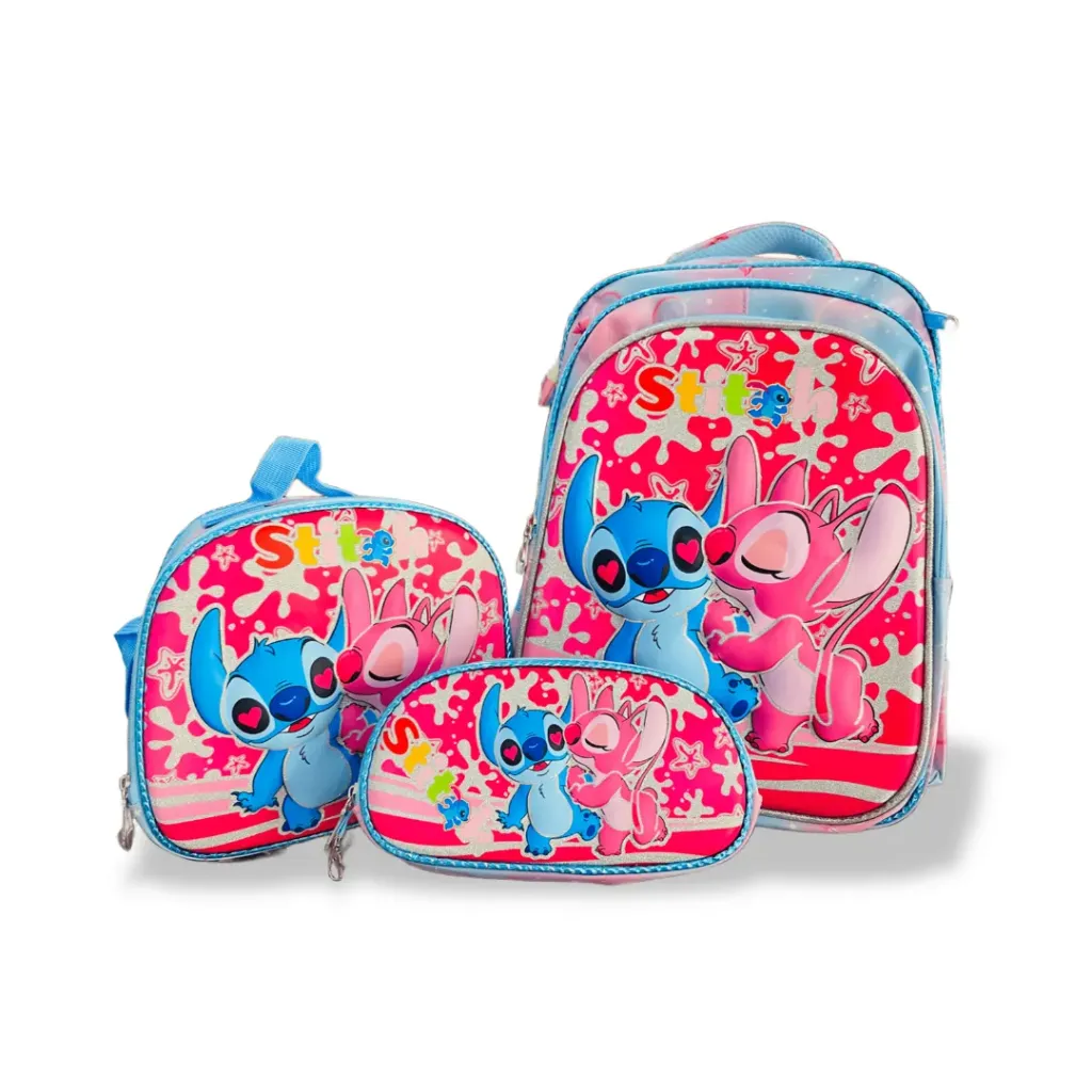 [SAC3-002] SAC à dos 3 pièces - Stitch Rose (fille)